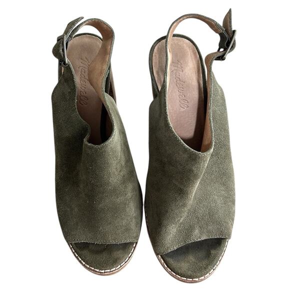 Madewell Cary Slingback Sandal Sz 8 Olive Green Suede Stacked 3.5" Block Heel - Picture 2 of 9